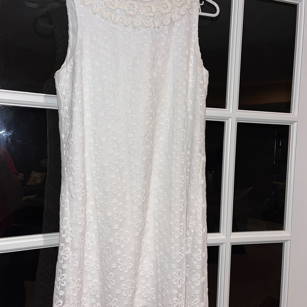 women’s off-white dress, sleeveless, short, size S, embellished beaded neckline